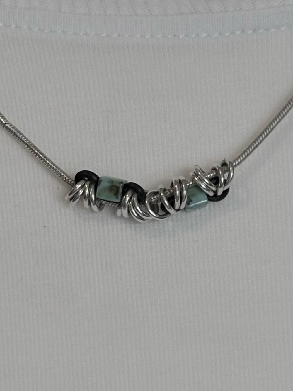 Silver Necklace with Turquoise Bead Accents